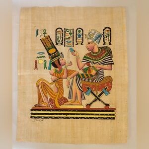Vintage Egyptian Painting of King Tutenkamen and Queen Ankhesenamun